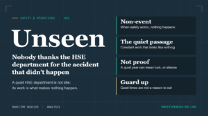 Key points for the HSE department: safety is a non-event, the uneventful passage, a quiet year is not proof, keep the guard up