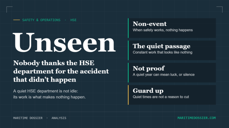 Key points for the HSE department: safety is a non-event, the uneventful passage, a quiet year is not proof, keep the guard up