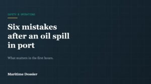 Title card: six mistakes after an oil spill in port