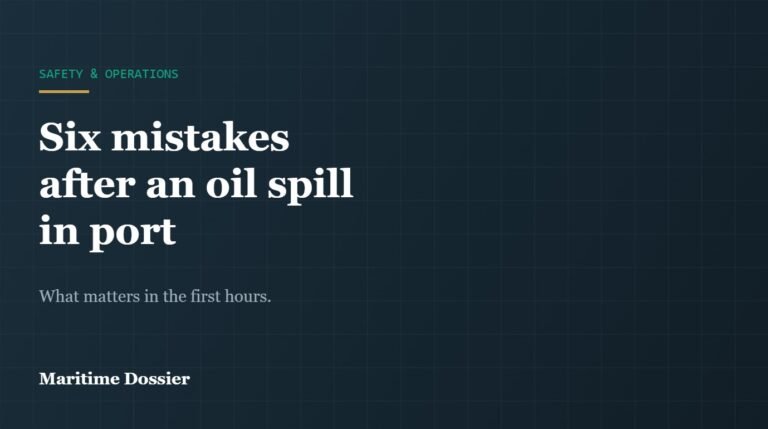 Title card: six mistakes after an oil spill in port