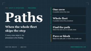 Key points on desire paths: one crew is a question about the crew, the whole fleet is a question about the procedure, find the real path, pave it or block it